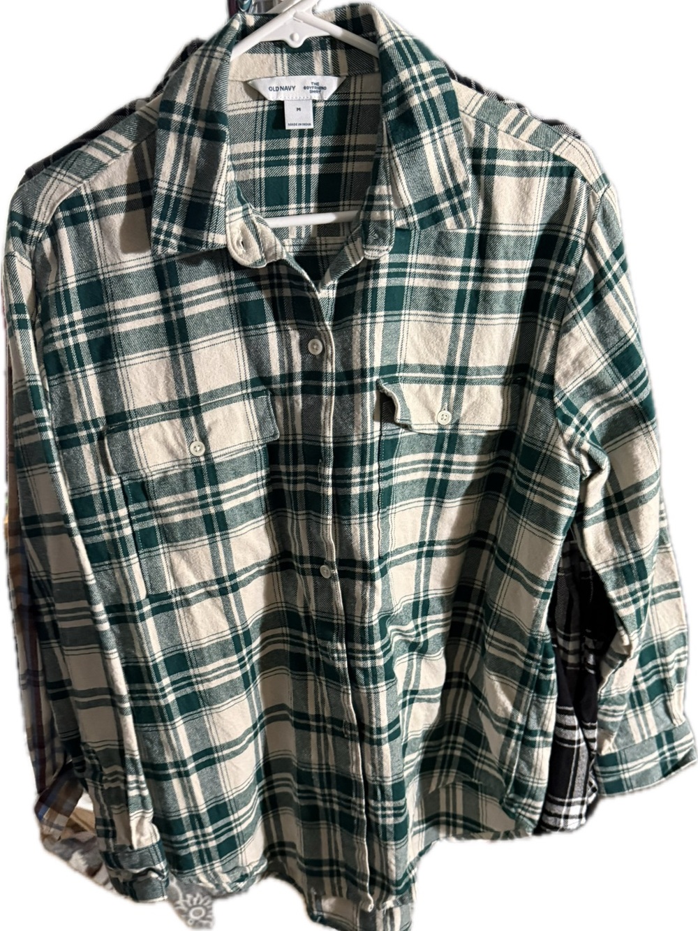 Old Navy Green & Cream Plaid Button-Down Shirt